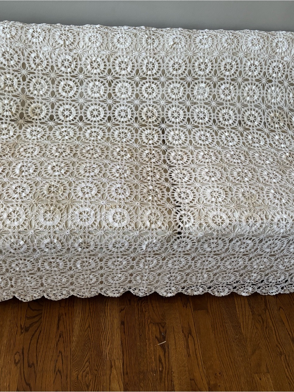 Antique Crocheted Lace Cloth Table Covers 91”x64.5” Beige